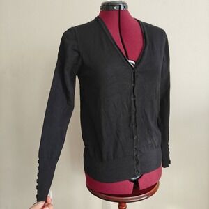 Cielo Womens Cardigan Sweater Black Knit Button Front Medium Minimal Long Sleeve